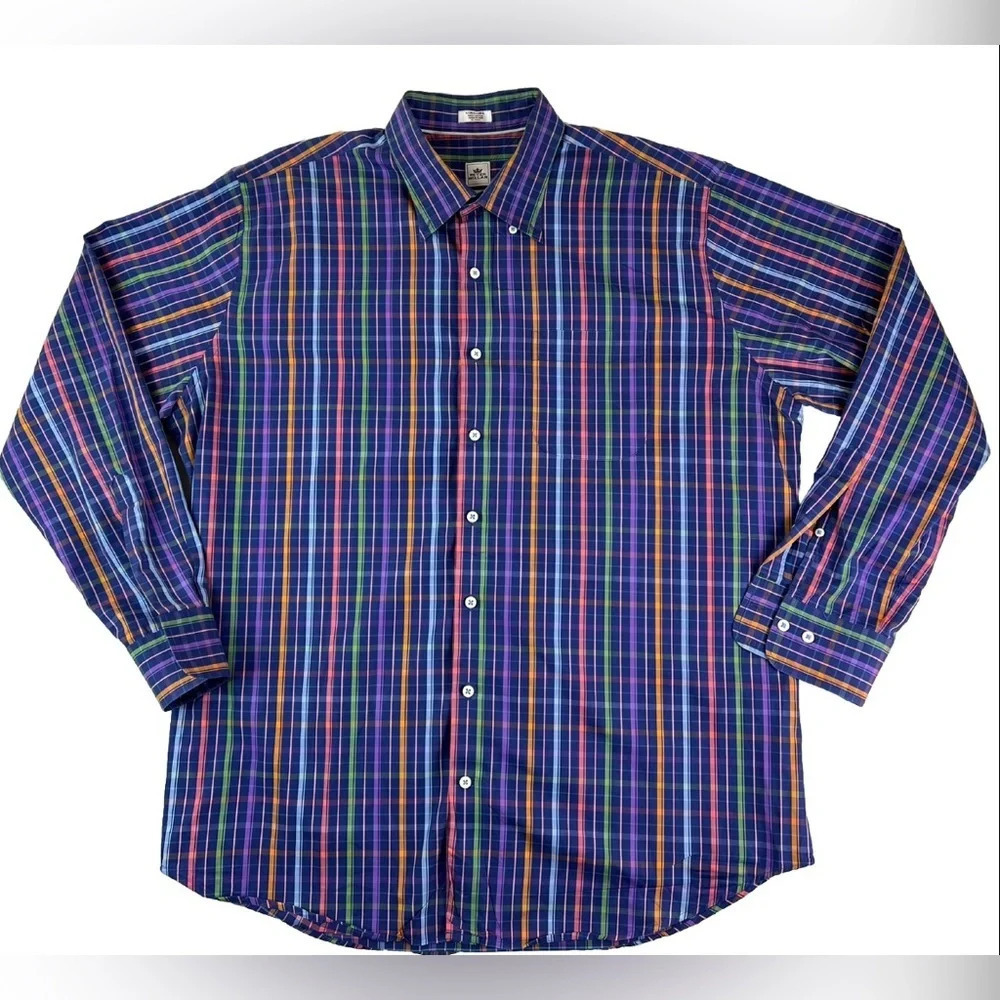 Peter Millar Weekender Finish Men's Shirt XL‎ Size Plaid Long Sleeve Button Down